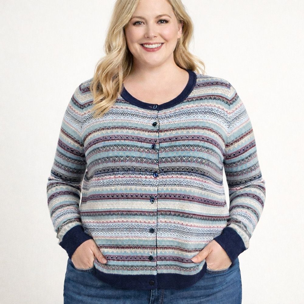 Talbots Cardigan Sweater Women’s XL Fair Isle Stripe Cozy Classic